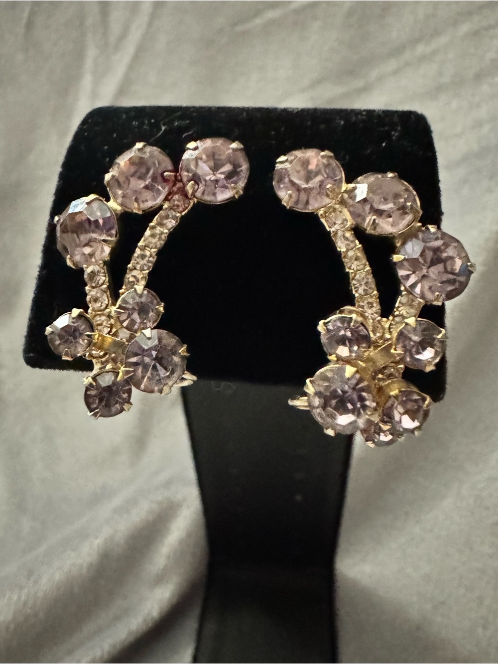 Vintage Gold-Tone Lavender Crystal Clip Earrings - Women's Jewelry